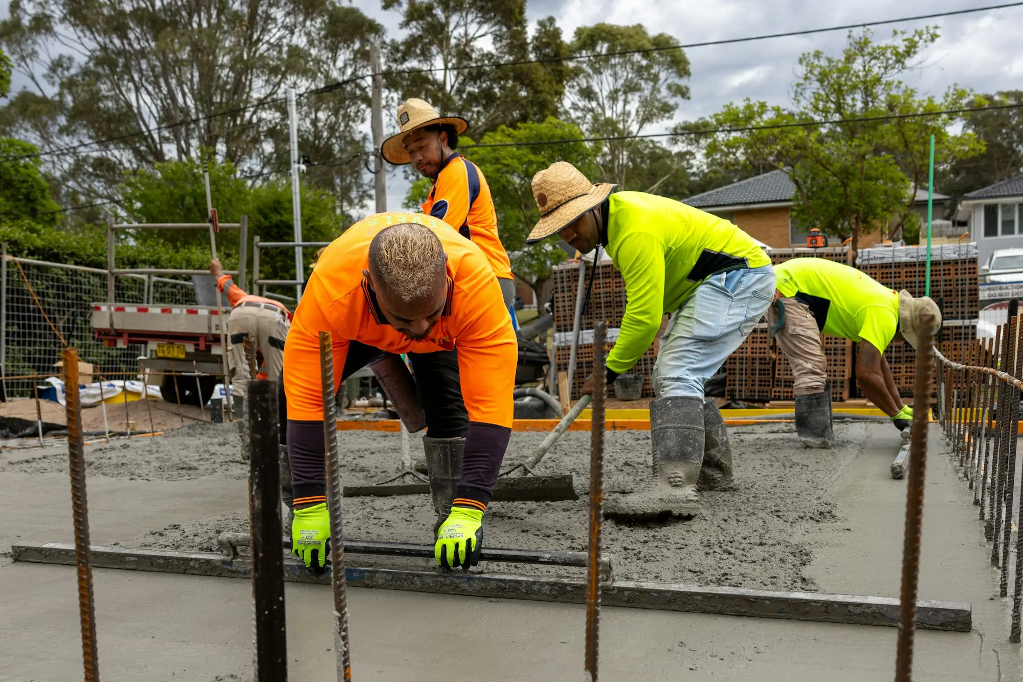 Concreting crew at work on a construction site in Greystanes, Sydney